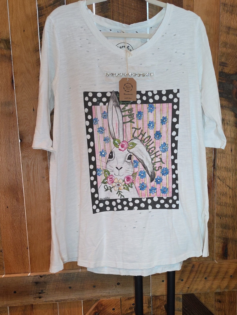 257p A Rare Bird Happy Thiughts White Graphic Tee